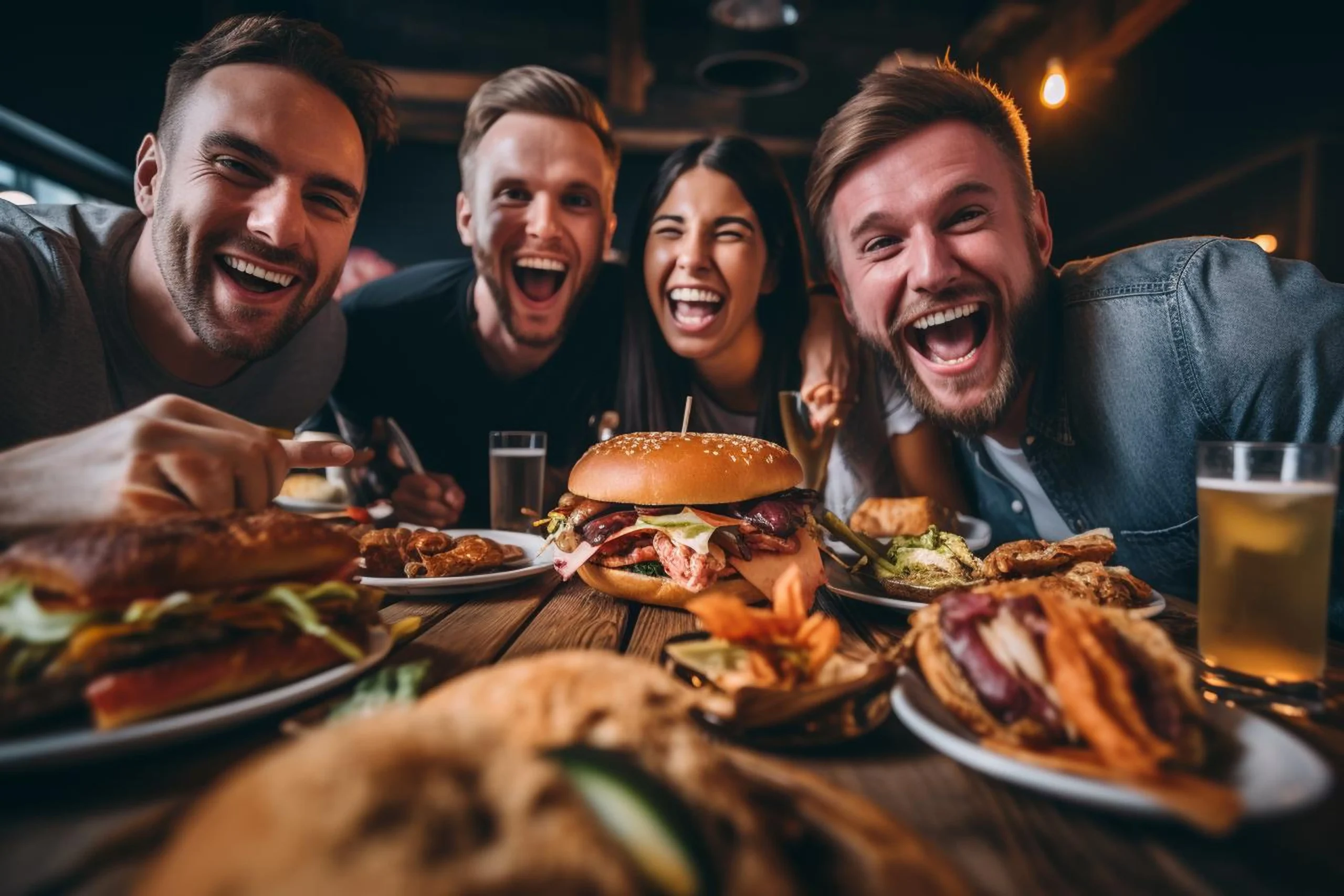group-friends-taking-selfie-while-eating-fast-food